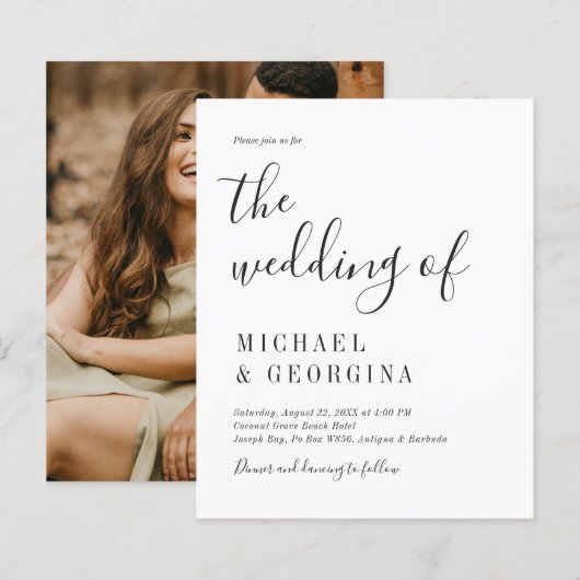 Papier Fairepart de mariage photo noir blanc Budget Simpl (Devant / Derrière)