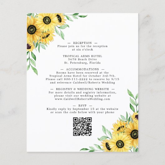 Papier Fairepart de Mariage Tournesols Abeille Budget Tou (Dos)