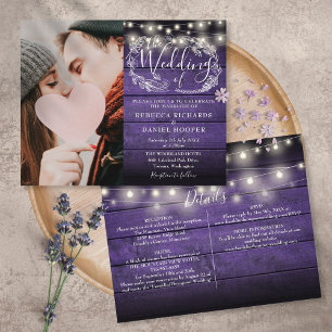 Papier Fairepart de mariage tout en un photo violet