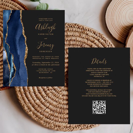 Papier Faireparts de mariage Budget Bleu Nuit Or Foncé Co