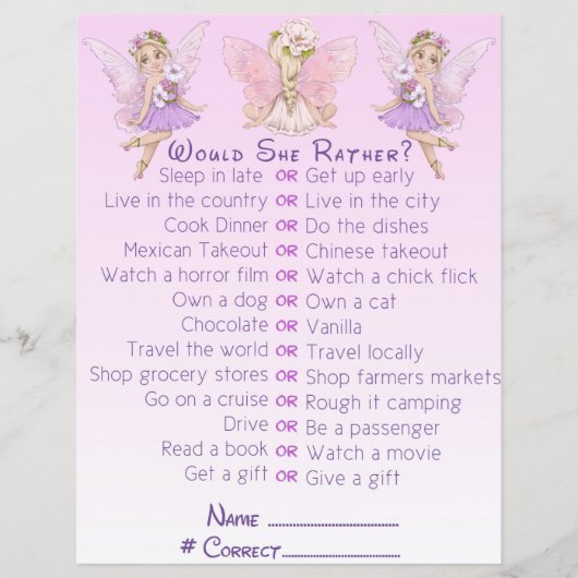 Papier Fairy Baby shower rose Illustration Partie (Devant)