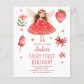 Papier Fairy First Strawberry Budget Anniversaire Invitat (Devant)