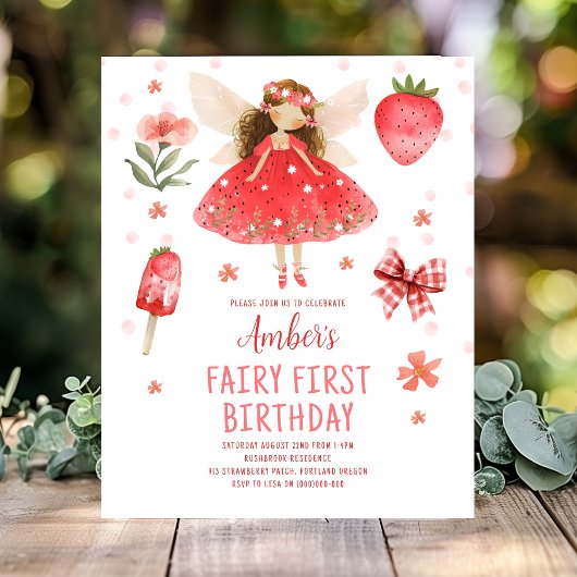 Papier Fairy First Strawberry Budget Anniversaire Invitat