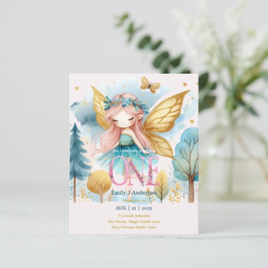 Papier Fairy Princess 1er anniversaire ONE Pink Fairycore (Debout devant)