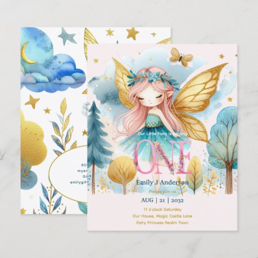 Papier Fairy Princess 1er anniversaire ONE Pink Fairycore (Devant / Derrière)