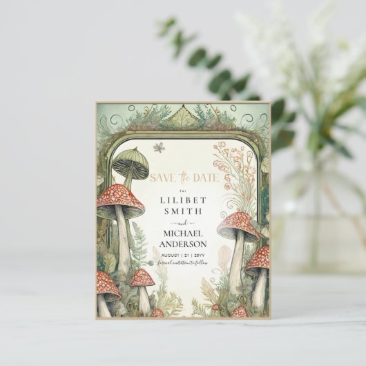 Papier Fairycore Enregistrer la date Green Gold Woodland (Debout devant)