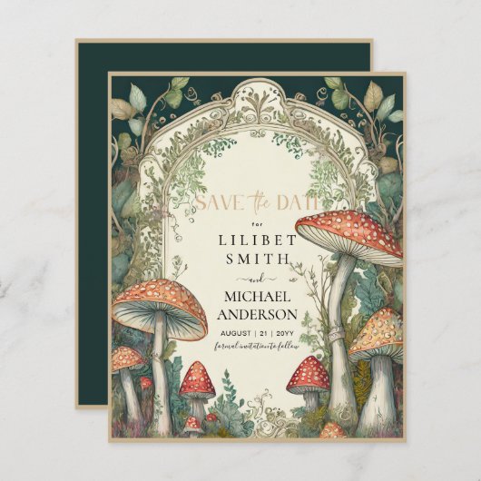 Papier Fairycore Enregistrer la date Green Gold Woodland (Devant / Derrière)