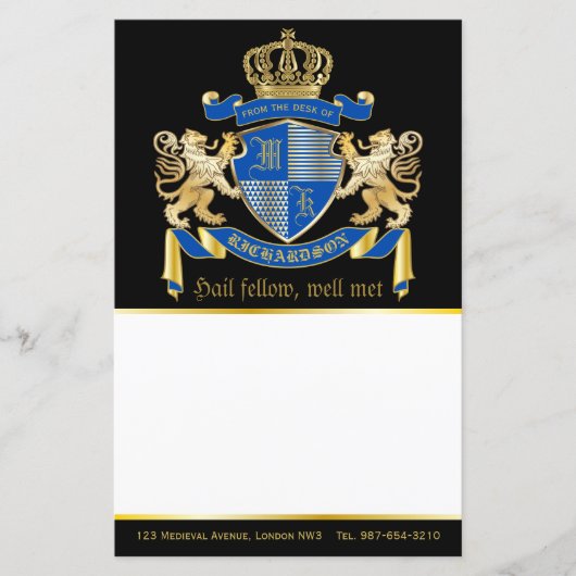 Papier Faites votre propre blason Bleu or Lion Emblem (Devant)