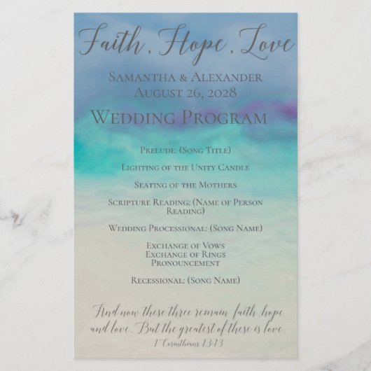 Papier Faith Hope Love Aquarelle Bible Verse Mariage (Devant)