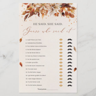 Papier Fall Flowers Il a dit Elle a dit Fête des mariées