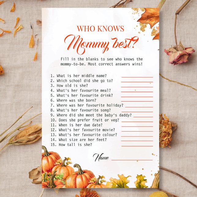 Papier Fall Harvest Mommy Best Baby Shower Game (Créateur téléchargé)