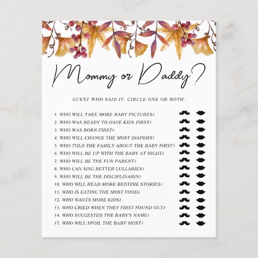 Papier Fall in Love Mommy or Daddy Baby shower Game (Devant)