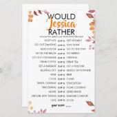 Papier Fall Leaves Customisable Would She Rather Game (Devant / Derrière)