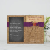 Papier Fall Leaves FAUX Burlap Chalkboard Wedding Program (Debout devant)