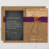 Papier Fall Leaves FAUX Burlap Chalkboard Wedding Program (Devant / Derrière)