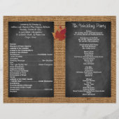 Papier Fall Leaves FAUX Burlap Chalkboard Wedding Program (Dos)