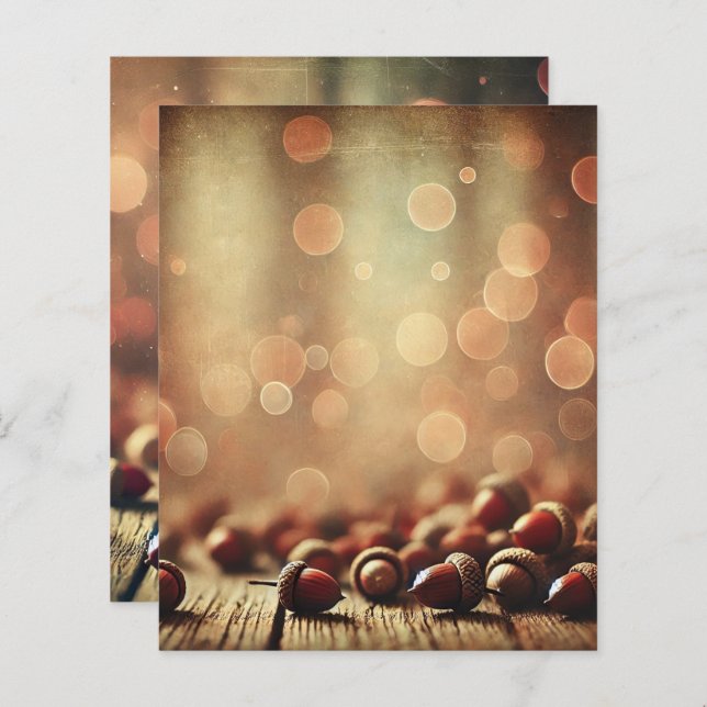 Papier Fall Rustic Wood & Acorns Bokeh Scrapbook Paper (Devant / Derrière)