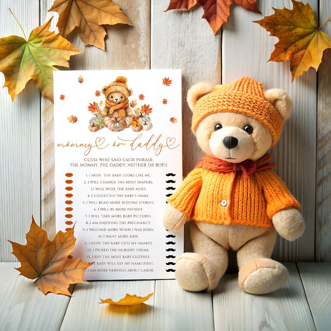 Papier Fall Teddy Bear Maman ou papa Baby shower jeu (Créateur téléchargé)