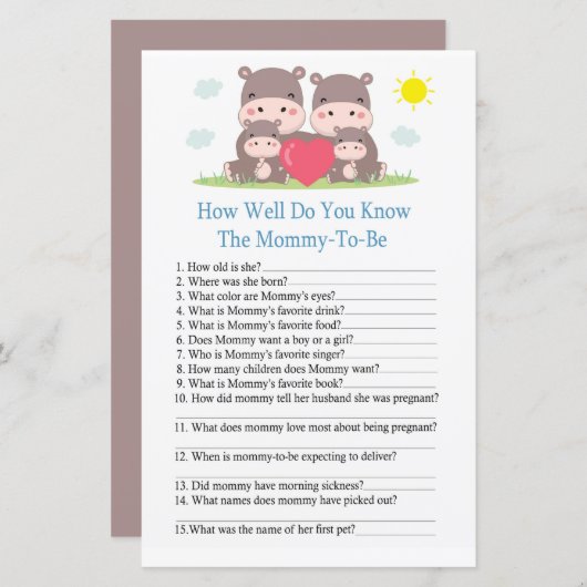 Papier Famille Hippo Comment bien connaissez-vous le jeu  (Devant / Derrière)