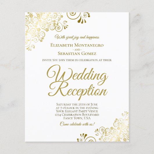 Papier Fancy Gold & White Mariage Réception Invitation BU (Devant)