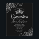 Papier Fancy Silver & Black BUDGET Quinceañera Invitation<br><div class="desc">Ces invitations abordables et abordables Quinceañera sont le choix parfait pour la classe, le style et la beauté sur un budget. Le design est composé d'un arrière - plan noir classique avec une couronne argentée et des boucles et tourbillons gris argenté dans les coins. La typographie comprend des lettres de...</div>
