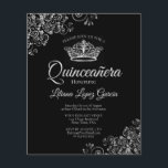 Papier Fancy Silver & Black BUDGET Quinceañera Invitation<br><div class="desc">Ces invitations abordables et abordables Quinceañera sont le choix parfait pour la classe, le style et la beauté sur un budget. Le design est composé d'un arrière - plan noir classique avec une couronne argentée et des boucles et tourbillons gris argenté dans les coins. La typographie comprend des lettres de...</div>