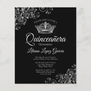 Papier Fancy Silver & Black BUDGET Quinceañera Invitation