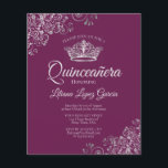 Papier Fancy Silver & Plum BUDGET Quinceañera Invitation<br><div class="desc">Ces invitations abordables et abordables Quinceañera sont le choix parfait pour la classe, le style et la beauté sur un budget. Le design se compose d'un arrière - plan couleur magenta, prune ou mauve de baies avec une couronne argentée et des boucles et tourbillons gris argenté dans les coins. La...</div>