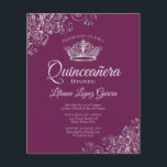 Papier Fancy Silver & Plum BUDGET Quinceañera Invitation<br><div class="desc">Ces invitations abordables et abordables Quinceañera sont le choix parfait pour la classe, le style et la beauté sur un budget. Le design se compose d'un arrière - plan couleur magenta, prune ou mauve de baies avec une couronne argentée et des boucles et tourbillons gris argenté dans les coins. La...</div>