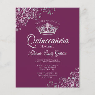 Papier Fancy Silver & Plum BUDGET Quinceañera Invitation