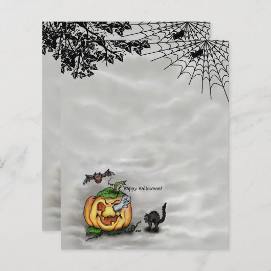 Papier Fantôme, Chat, Chat et Citrouille, Bonne Halloween (Devant / Derrière)