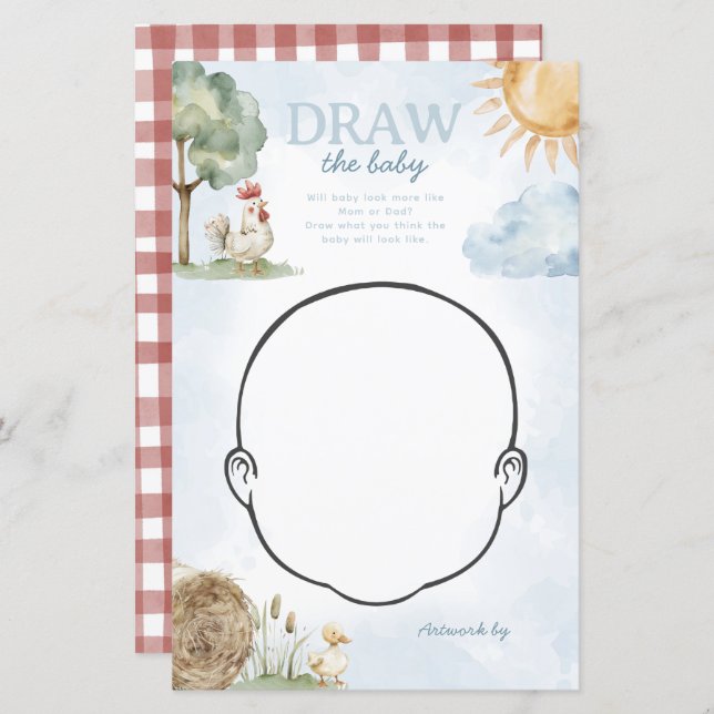 Papier Farm Dessiner le jeu du Baby shower (Devant / Derrière)