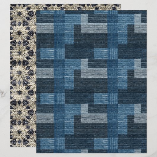 Papier Faux Denim/Coeurs double face (Devant / Derrière)