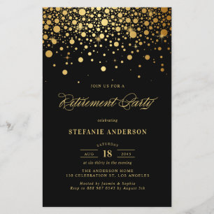 Papier Faux Gold Foil Confetti Black Retraite Invitation