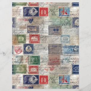 Papier Faux Imaginaire Postage Timbre Collage 5