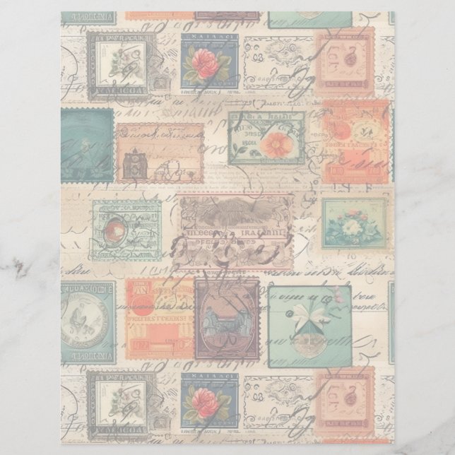 Papier Faux Imaginaire Postage Timbre Collage 6 léger (Dos)