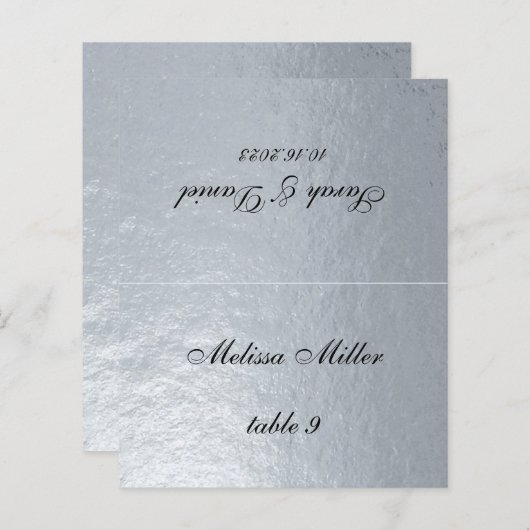 Papier Faux Silver Mariage Place Card Imprimé Nom de l'in (Devant / Derrière)