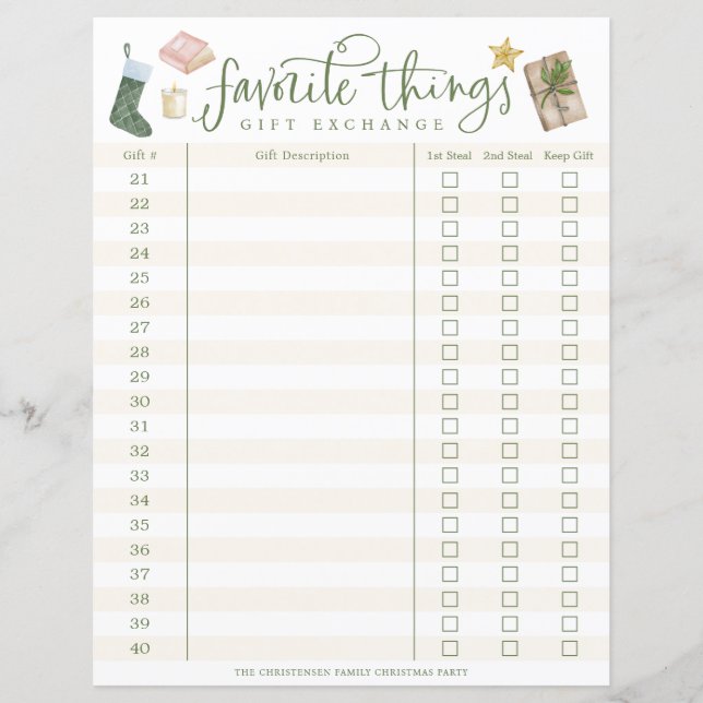 Papier Favorite Things Gift Exchange Tracker #21-40 (Devant)
