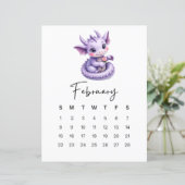 Papier February Baby Dragon Cute Fantasy Monthly Calendar (Debout devant)