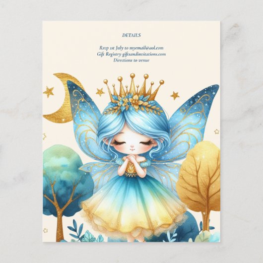 Papier Fée Princesse 1er Anniversaire ou MODIFIER L'ÂGE T (Dos)