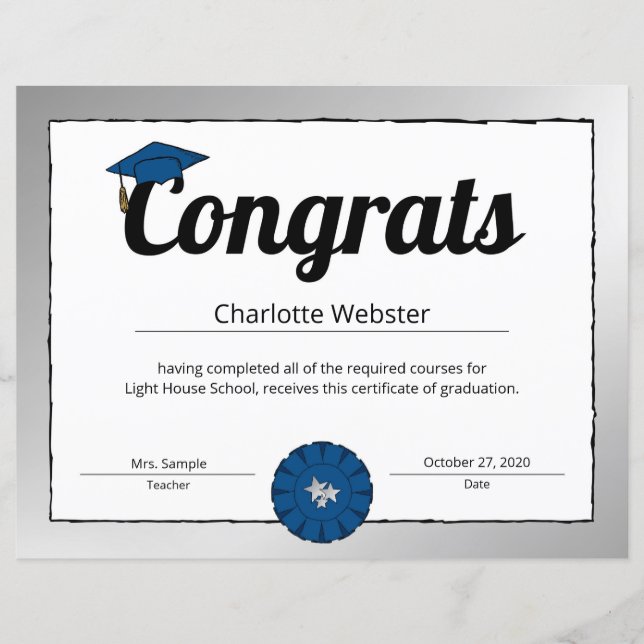 Papier Félicitations Diplômé Argent Félicitations Certifi (Devant)