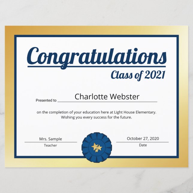 Papier Félicitations en or pour le diplômé - Certificat d (Devant)