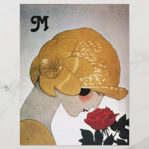 PAPIER FEMME AVEC MONOGRAMME ROSE ROUGE