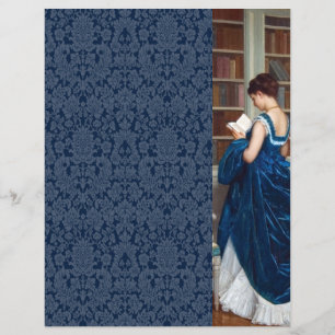 Papier Femme élégante victorienne lisant dans une bibliot