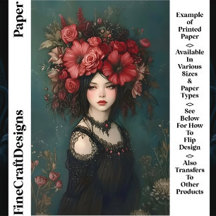 Papier Femme gothique, Couronne de fleurs rouges CP5 Papi