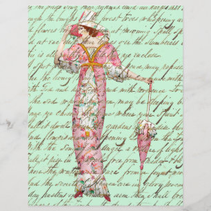 Papier Femme Vintage 1900 Parapluie Ancienne Écriture Scr