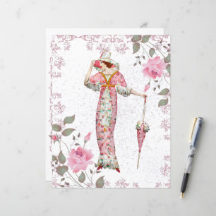Papier Femme vintage des années 1900 encadrée de Roses