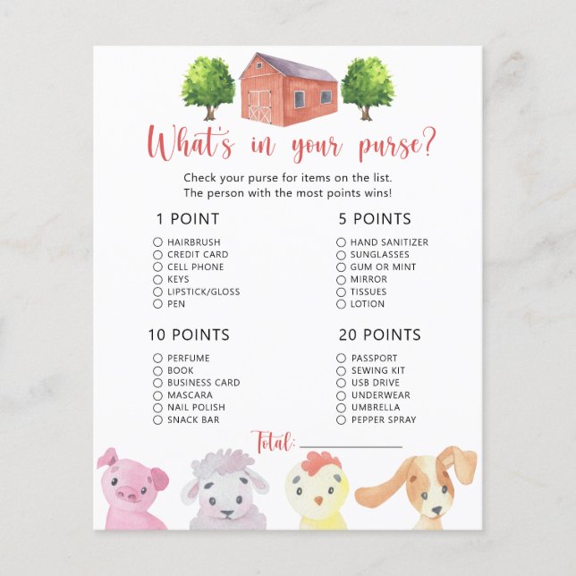 Papier Ferme - Ce qui est dans votre jeu de baby shower à (Devant)