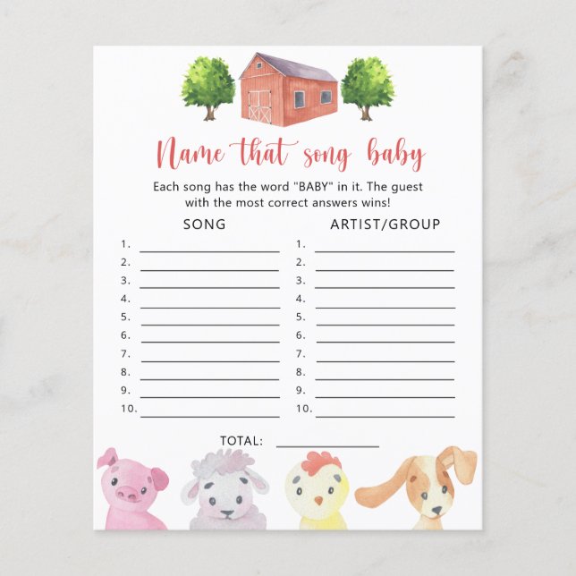 Papier Ferme - Chanson pour baptême de bébé (Devant)