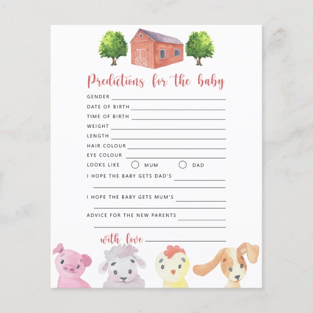 Papier Ferme - prédictions et conseils pour bébé (Devant)